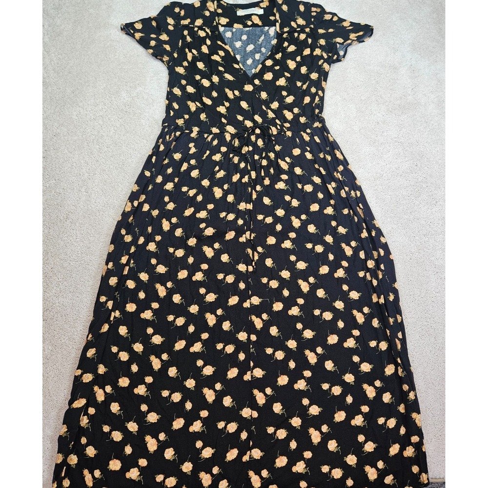 Christy Dawn Dress S Black Floral Deadstock Made USA Prairie Cottagecore Midi